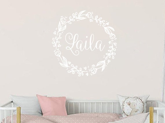 Wall Decal Baby Name Personalised Wall Stickers Wreath Decal Girl Nursery Wall Decal Rustic Decor Wall Decal For Girl S Room Ms911