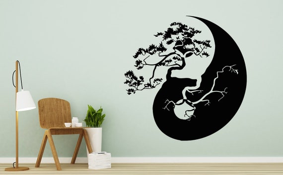 Asian Art Wall Stickers Tall Bonsai Tree Wall Decal
