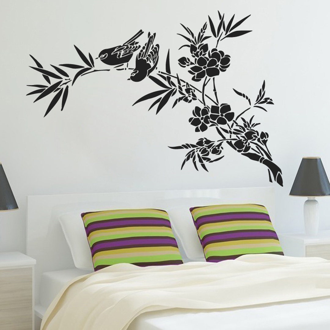 Wall Decals Bird Branch Flowers Nature Decal Vinyl Sticker Decal Art ...