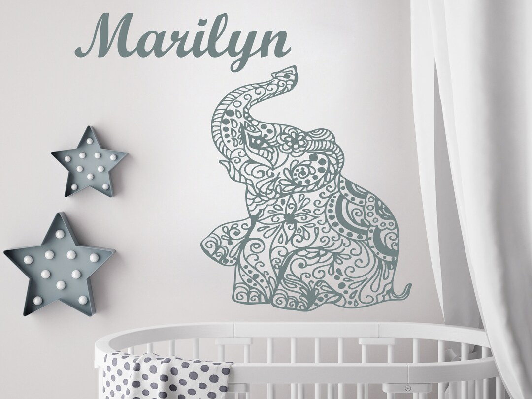 Personalized Name Wall Decal Elephant Name Wall Decals Etsy