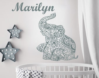 Personalized Name Wall Decal - Elephant Name Wall Decals - Elephant Vinyl Sticker - Baby Room - Art Home Decor - Nursery Wall Decor MS30