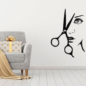 Hairdressing Wall Decals Beauty Salon Decal Hair Vinyl Stickers Woman Face and Scissor Combs Home Decor NA220