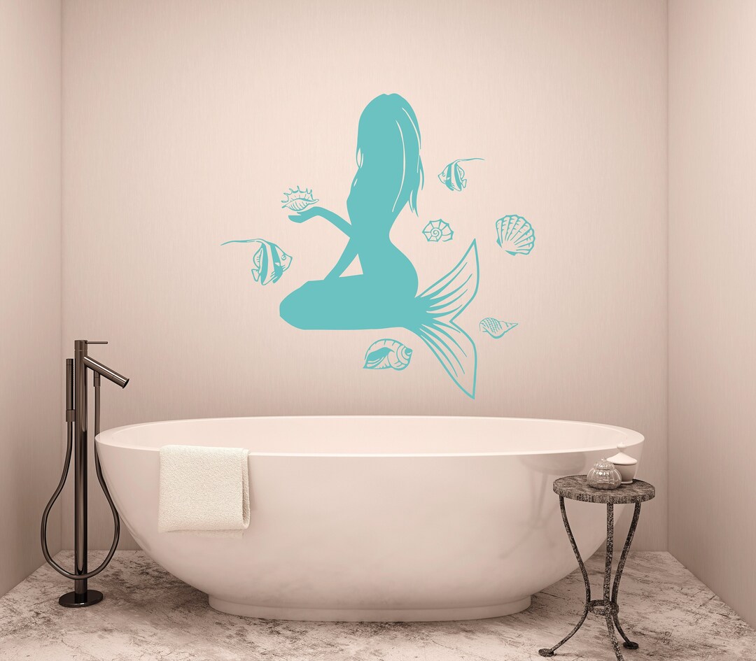 Bathroom Wall Decals Mermaid Decal Seashells Vinyl Sticker Shower Art