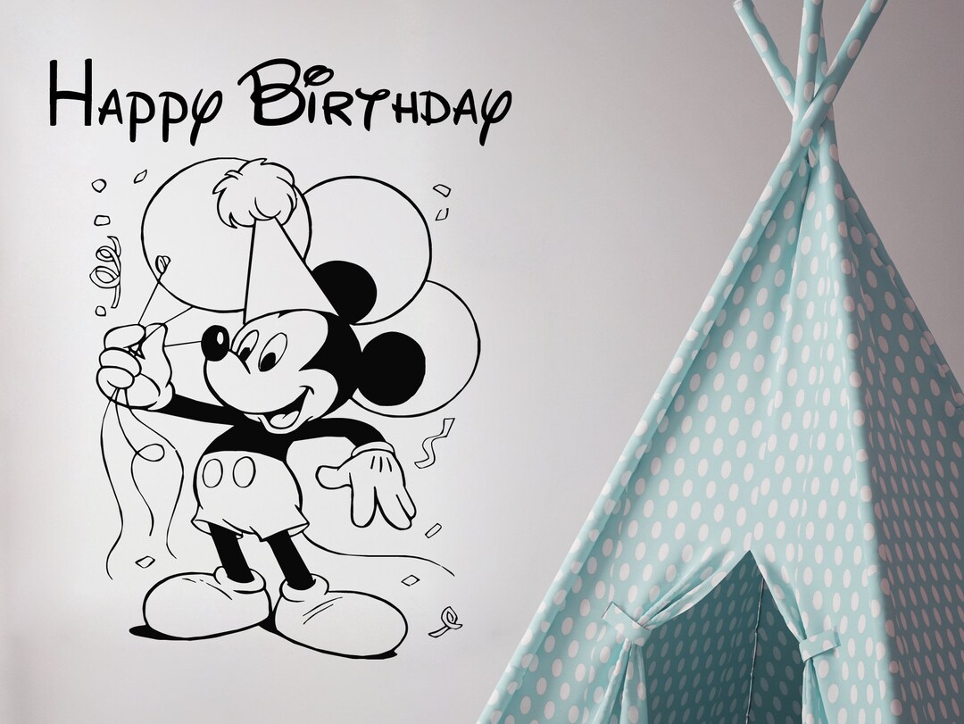 Happy Birthday Wall Decals Mickey Mouse Art Vinyl Sticker Home Etsy