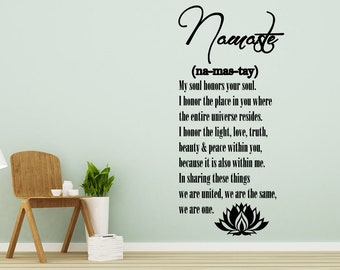 Namaste pared calcomanía cita vinilo pegatina calcomanías citas Buda etiqueta cita que somos uno - Na Mas Tay pared decoración dormitorio Yoga estudio decor NA237