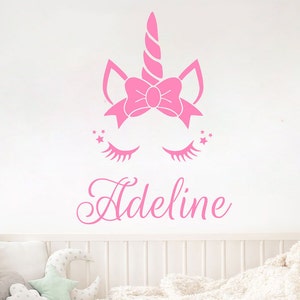 Head Unicorn Wall Decal Baby Name Sticker Personalized Custom Decals Vinyl Art Home Decor Girls Bedroom Room Decor Nursery Kids Room MS907