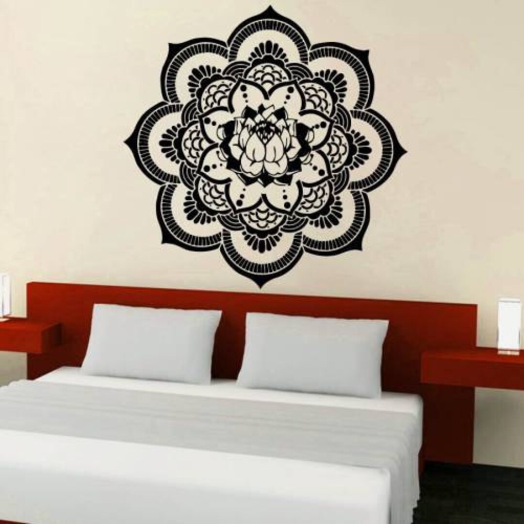 Lotus Wall Decals Mandala Vinyl Sticker Yoga Studio Namaste Indian Boho ...