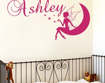 Wall Decals Name Personalized Custom Decal Fairy Star Moon Vinyl Sticker Art Home Decor Mural Baby Decor Nursery OP36