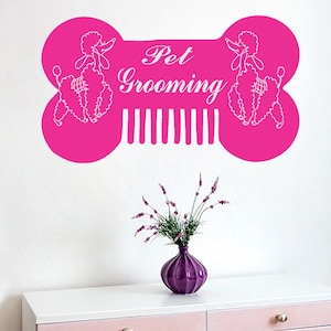 Wall Decals Pet Grooming Decal Dog Poodle Comb Bone Vinyl Sticker Pet Shop Salon Decor Art Mural Ms272