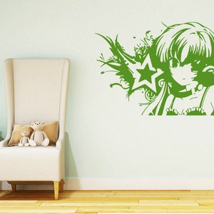ANIME Mädchen Wand Aufkleber Musik Vinyl Aufkleber DJ Kopfhörer Aufkleber Musik Studio Dekor Fenster Aufkleber Chu1214