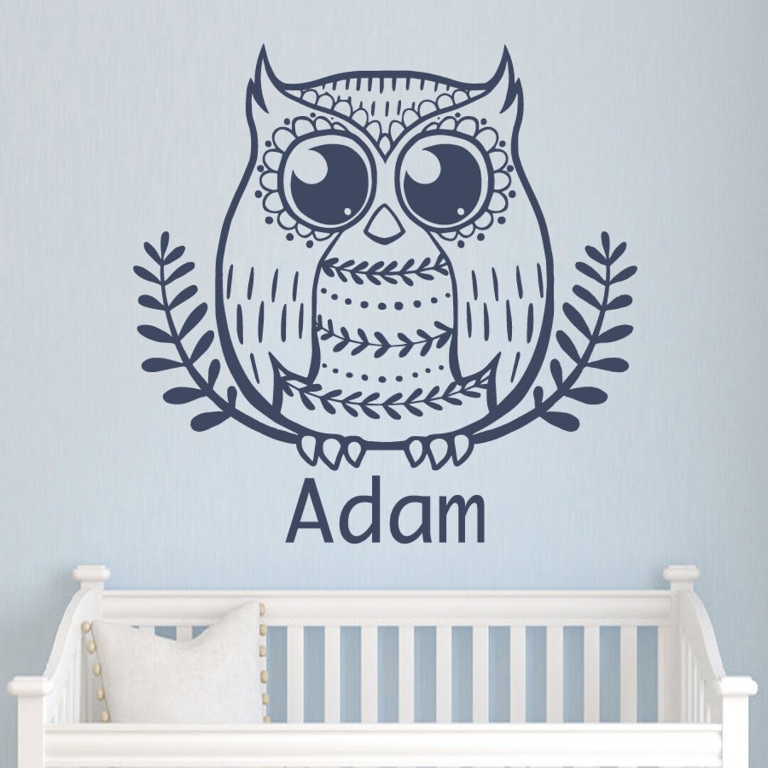 Wall Decals Custom Personalized Name Decal Owl Leaves Frame Etsy