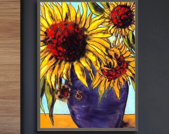 Ukrainian Sunflowers Original Art Print. Stand With Ukraine Print. Flower Painting. Celebrating Peace Love. Ukraine Art. Floral Painting