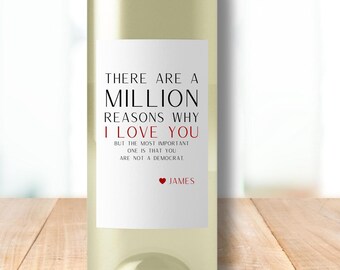 Etiqueta adhesiva divertida para botella de vino / Idea de regalo de San Valentín para él / Regalo de aniversario para ella / Broma de fan de Trump para esposa y esposo / Cumpleaños