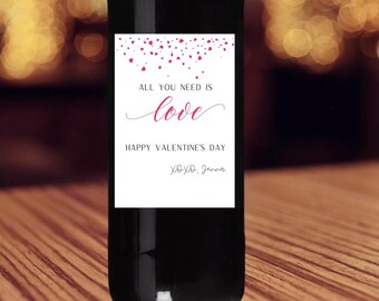 Etiqueta de vino para el día de San Valentín hecha a mano / Etiqueta adhesiva personalizada para botella de vino / Regalo del día de San Valentín para novio, esposo, novia, esposa, prometido