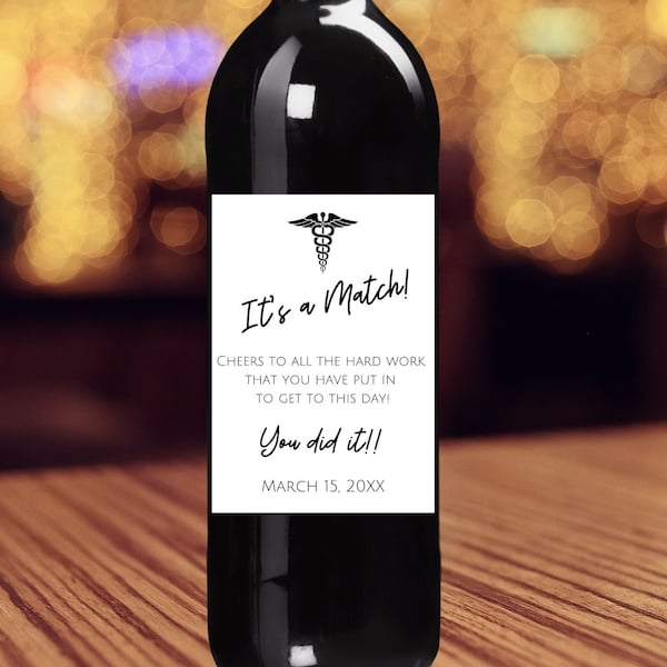 Personalized Match Day Wine Label | Medical Residency Med School Graduation Gift | Match Day Gift | Resident New Doctor Physician Student Dr