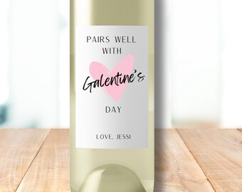 Combina bien con Etiqueta de vino del día de Galentine / Regalo de Galentine / Feliz día de Galentine / Regalo para mejores amigos / Regalos divertidos para el día de San Valentín