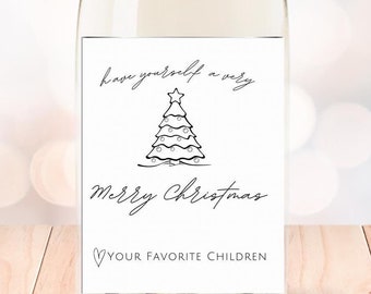 Etiqueta de champán / Etiqueta de feliz Navidad Regalo de Navidad vecino / Etiqueta de vino para amigo / Profesor de etiqueta de licor personalizado / Regalo de elefante blanco