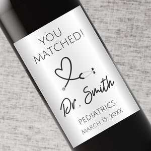 Match Day Gift | Personalized Match Day Wine Label | Medical Residency Med School Graduation Gift | Resident New Doctor Physician Student Dr