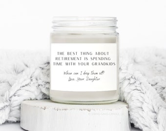 Retirement Candle | Funny Gift for Grandma | Custom Candle Label | Colleague Present | Gift from Daughter | Coworker Retired Wine Label