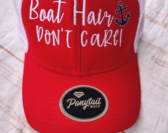 Boat Hair, Don't Cair Ponytail Embroidered Hat