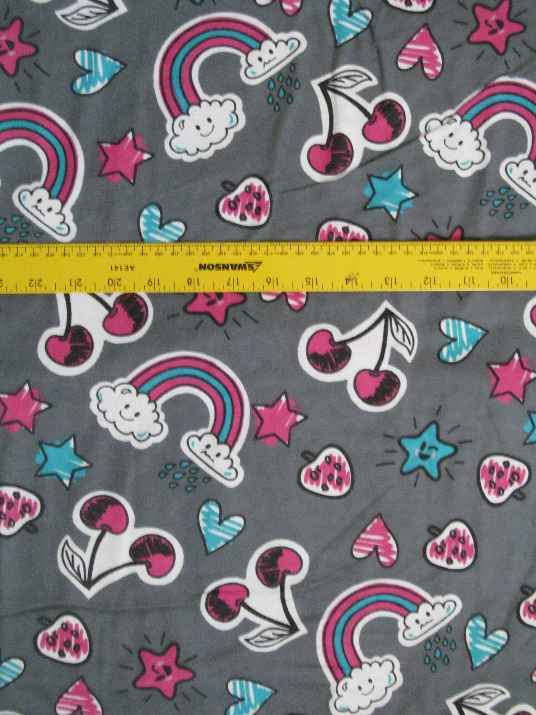 Cherries Rainbows Hearts and Stars Flannel Fabric BTY Etsy