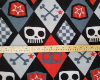 Skulls with Red Argyle Fleece Fabric BTY VHTF RARE