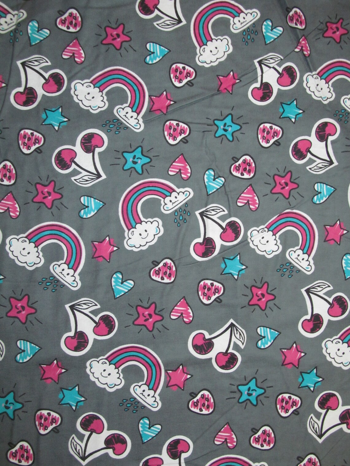 Cherries Rainbows Hearts and Stars Flannel Fabric BTY Etsy