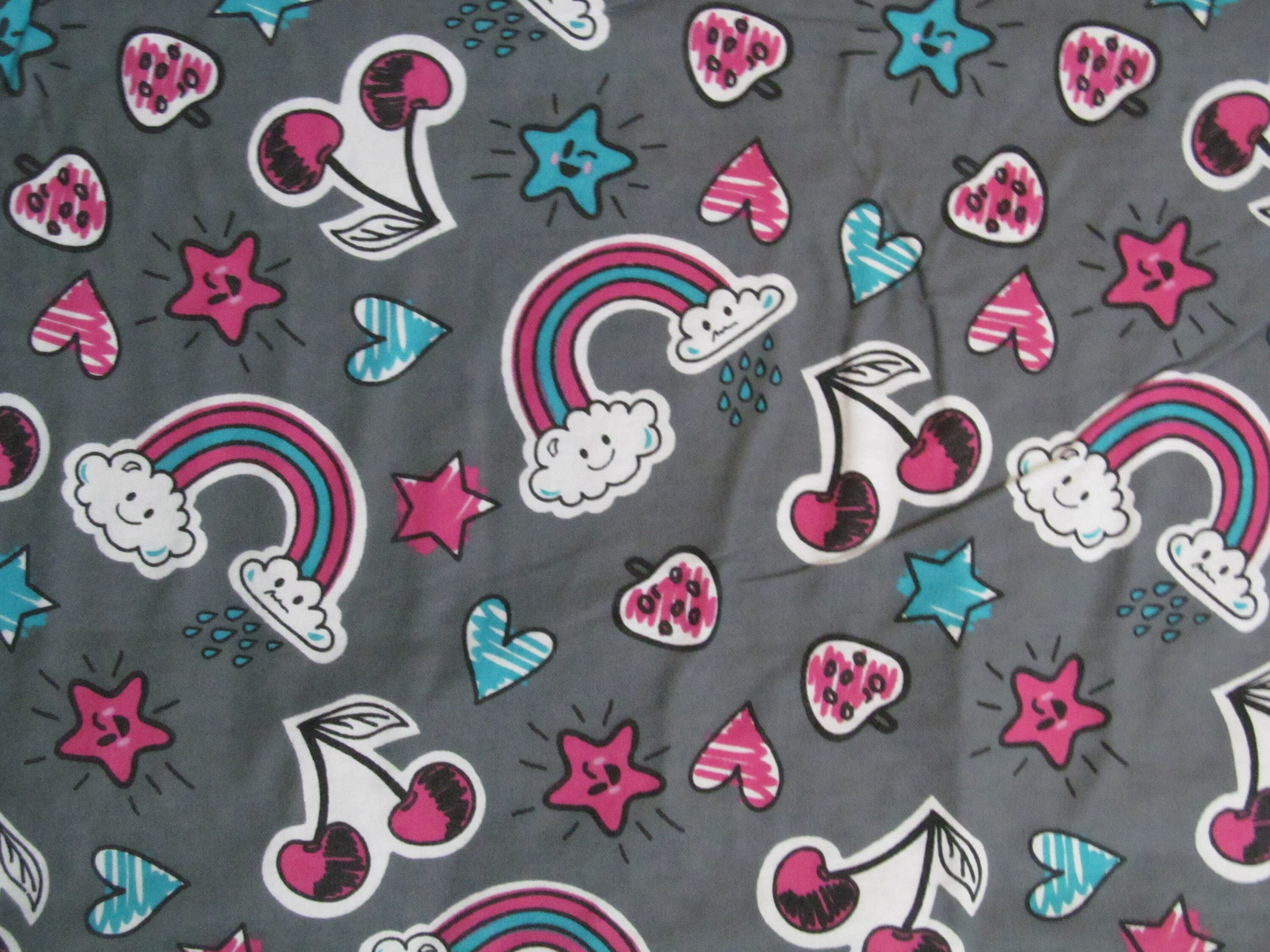 Cherries Rainbows Hearts and Stars Flannel Fabric BTY Etsy