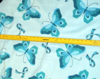 Teal Ribbon Butterfly Ovarian Cancer Awareness Fleece Fabric BTY RARE VHTF
