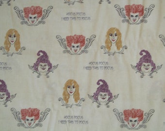 Hocus Pocus Witch Heads Cotton Fabric BTY RARE VHTF