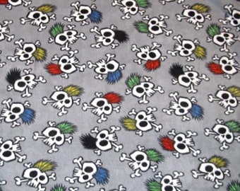 Skulls with Mohawks Fleece Fabric BTY RARE