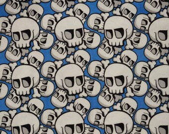 Skulls on skulls blue Flannel Fabric BTY RARE VHTF