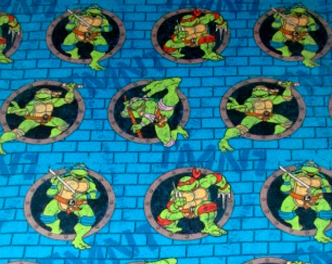 Teenage Mutant Ninja Turtles Blue Fleece Fabric 1 Yard 29 Inches RARE