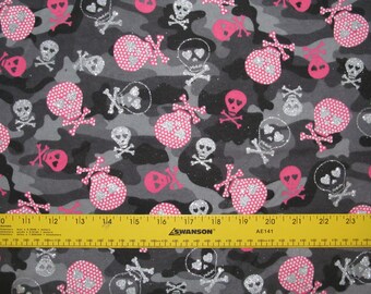 Glitter Skull and Bone Flannel Fabric 1 yard + 33 inches RARE VHTF