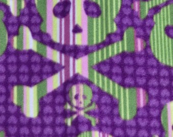 Purple Girly Skull and Hearts Fleece Fabric BTY RARE VHTF