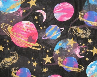 Glitter Purple Planets Cotton Fabric BTY RARE VHTF