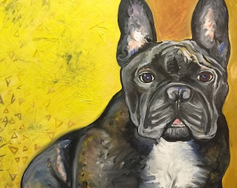 Custom Pet Portrait Óleo De 30" X 24" - Incluye Marco Interno, Bordes Pintados