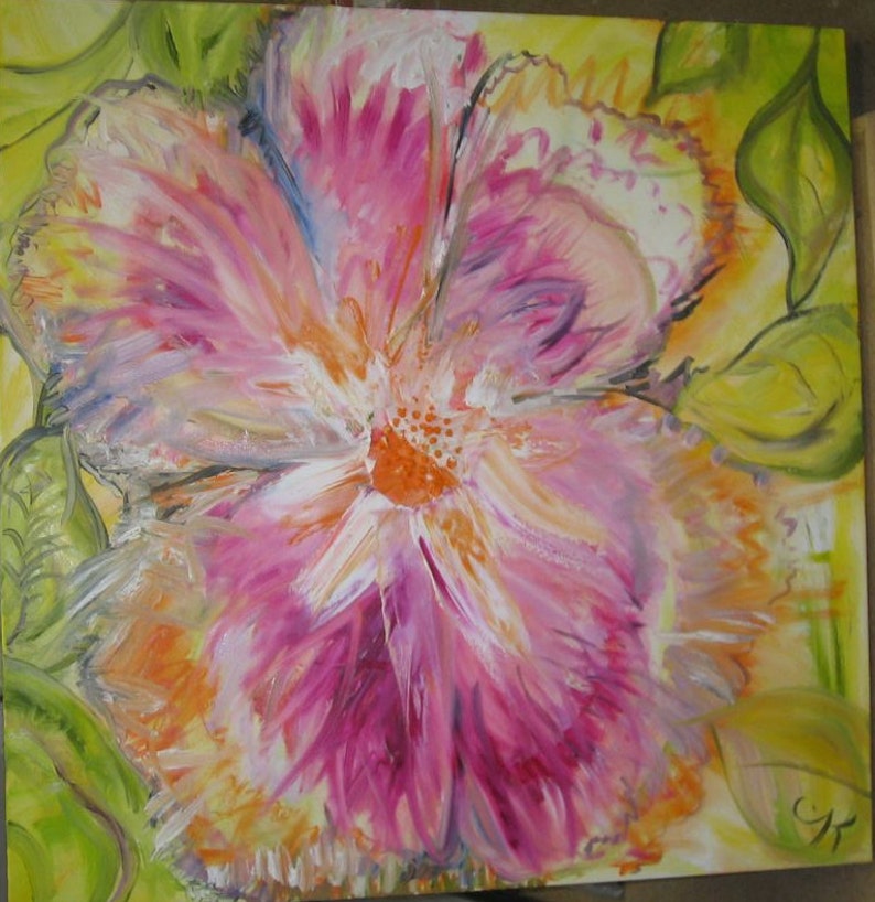 Custom Floral Oil Painting 3' X 3' Gallery Wrapped image 1