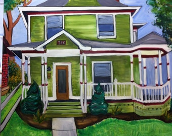 SMALL Custom Home, House or Business Portrait Óleo - Galería envuelta