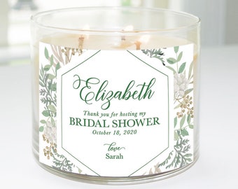 Thank You for Hosting My Bridal Shower Custom Candle Label (Greenery Hexagon) - Hostess Gift