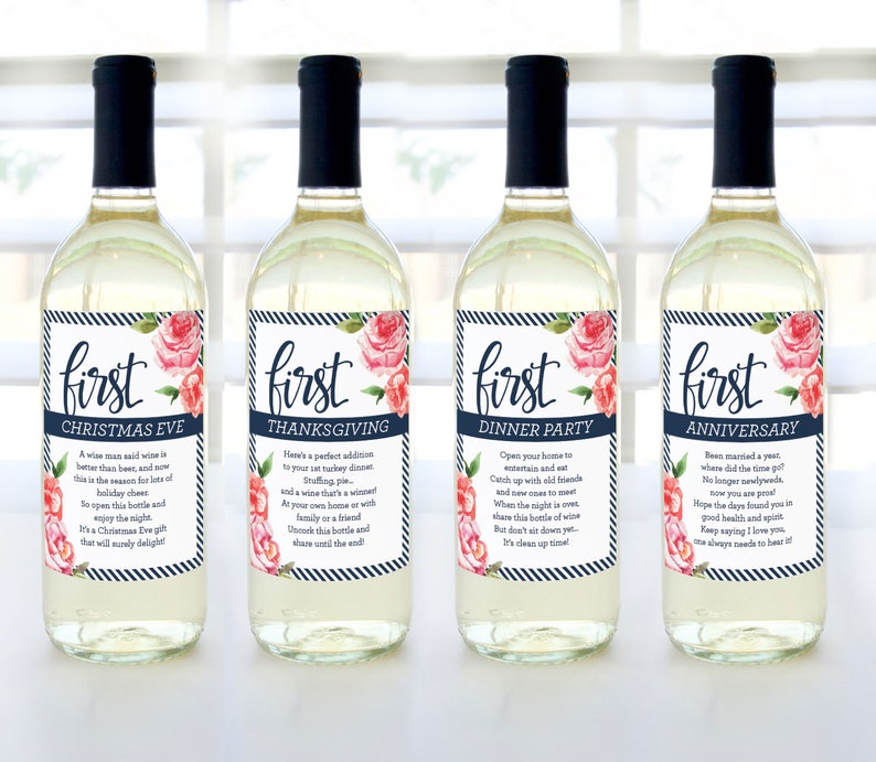 A Year Of Firsts Wine Basket Labels Navy Stripes