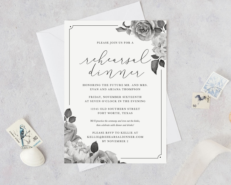 DIY Rehearsal Invites Printable Rehearsal Dinner Invitation Vintage Roses - Easy Includes Personalization by Designer Cheap