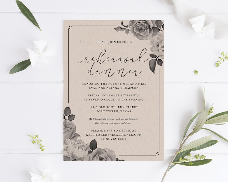 DIY Rehearsal Invites Printable Rehearsal Dinner Invitation Vintage Roses - Easy Includes Personalization by Designer Cheap