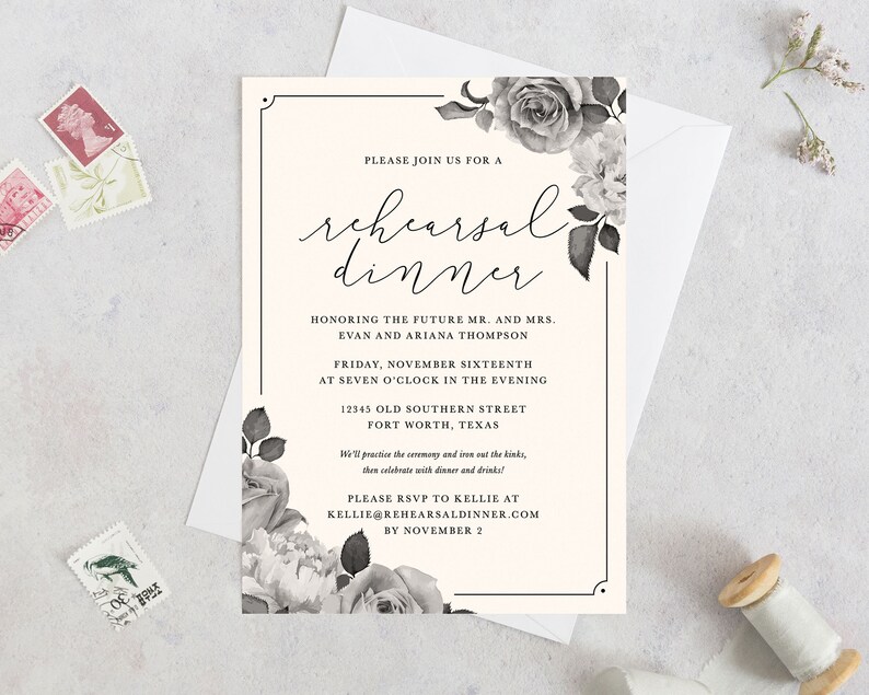 DIY Rehearsal Invites Printable Rehearsal Dinner Invitation Vintage Roses - Easy Includes Personalization by Designer Cheap