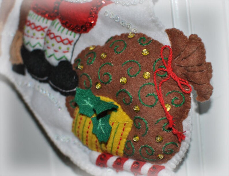 Nordic Santa Claus and Reindeer 18 Felt Christmas Stocking Hand made from Bucilla Kit