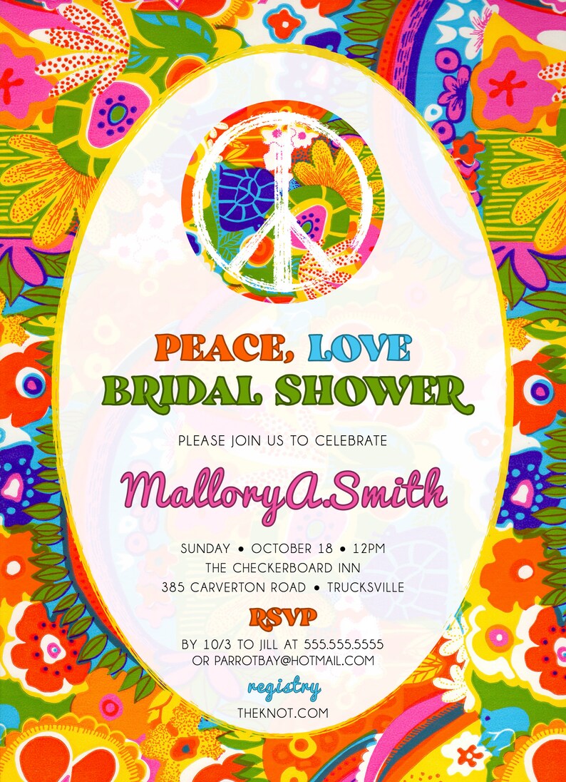 Hippie bridal shower invitation groovy bridal shower peace Etsy