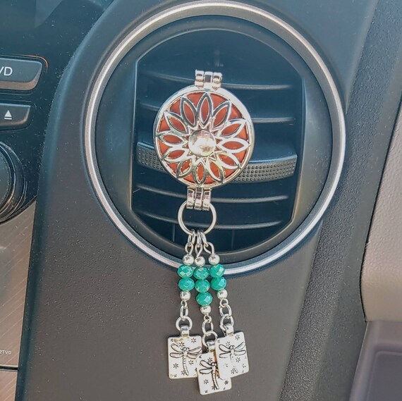 Dragonfly and Sunflower Green Crystal Car Vent Clip