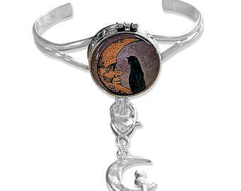 Black Cat and Moon Charm Bracelet