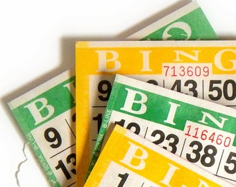 Green & Yellow Bingo Cards - Junk Journal Paper, Ephemera, Mixed Media Supply