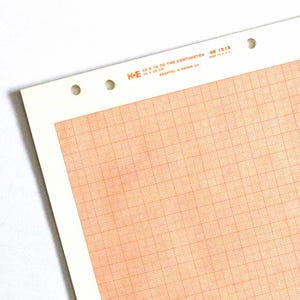 May include: A sheet of graph paper with a grid of orange lines on a white background. The paper has three holes along the top edge and text that reads "10 X 10 TO THE CENTIMETER" and "KEUFFEL & ESSER CO."